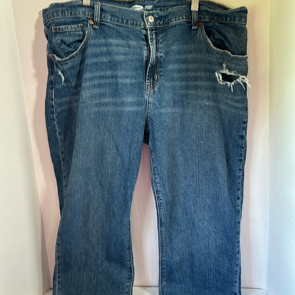 Old navy boyfriend blue jeans distressed size 16 denim